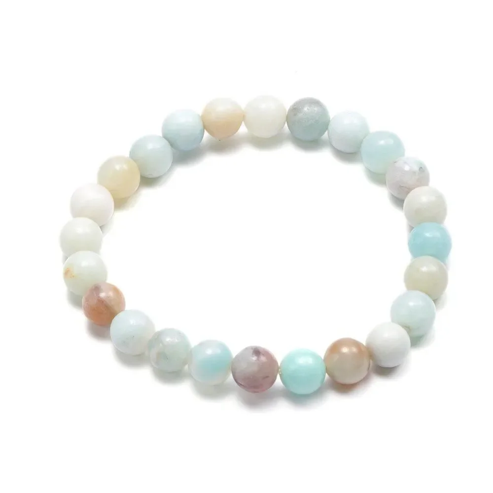 Amazonite Beads, Genuine Leather Wolf Bracelet in Stainless Steel Set of 2